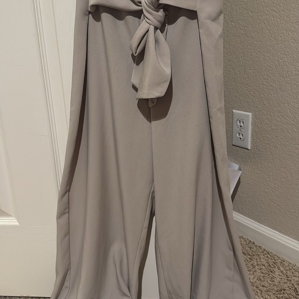 Wide Leg Tie-Waist Jumpsuit - Taupe